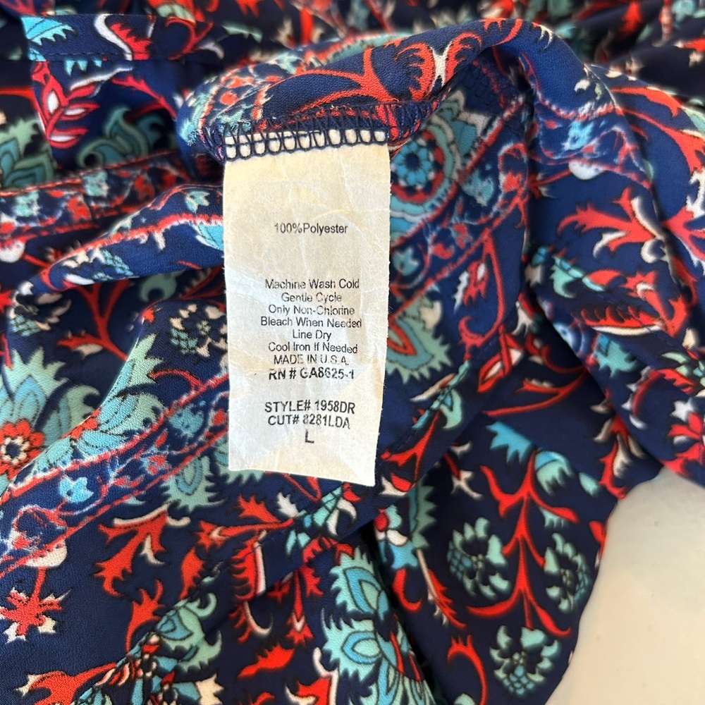 Renee C. Blue and Red Floral Dress|Size L - Picture 4 of 4